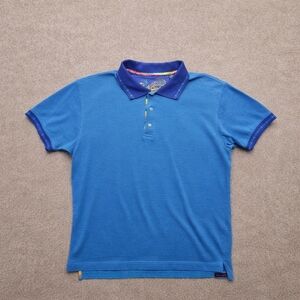 Robert Graham Mens Polo Shirt Blue L Paisley Trim Contrast Collar 100% Cotton